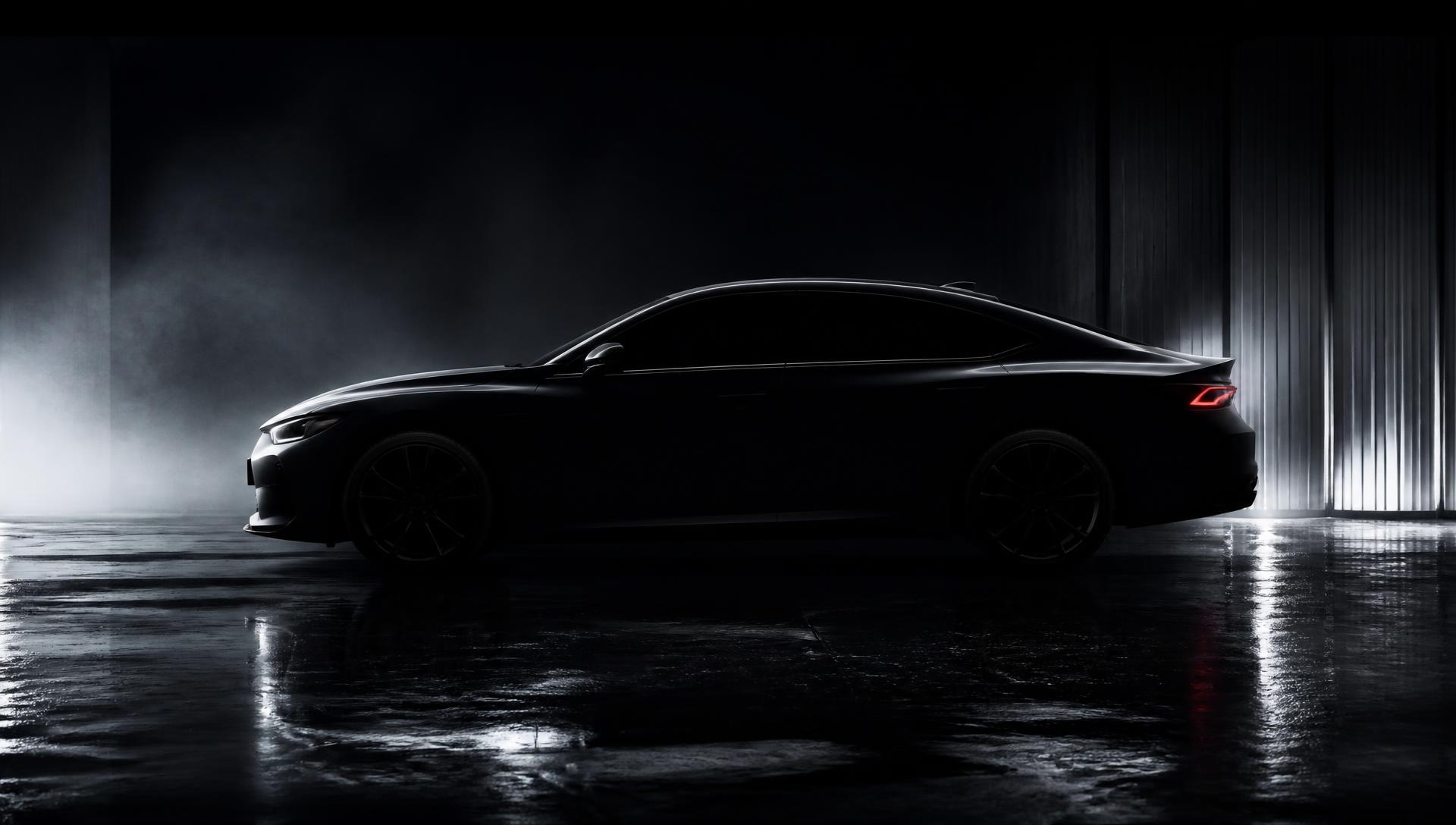 Vehicle in a dark automotive studio